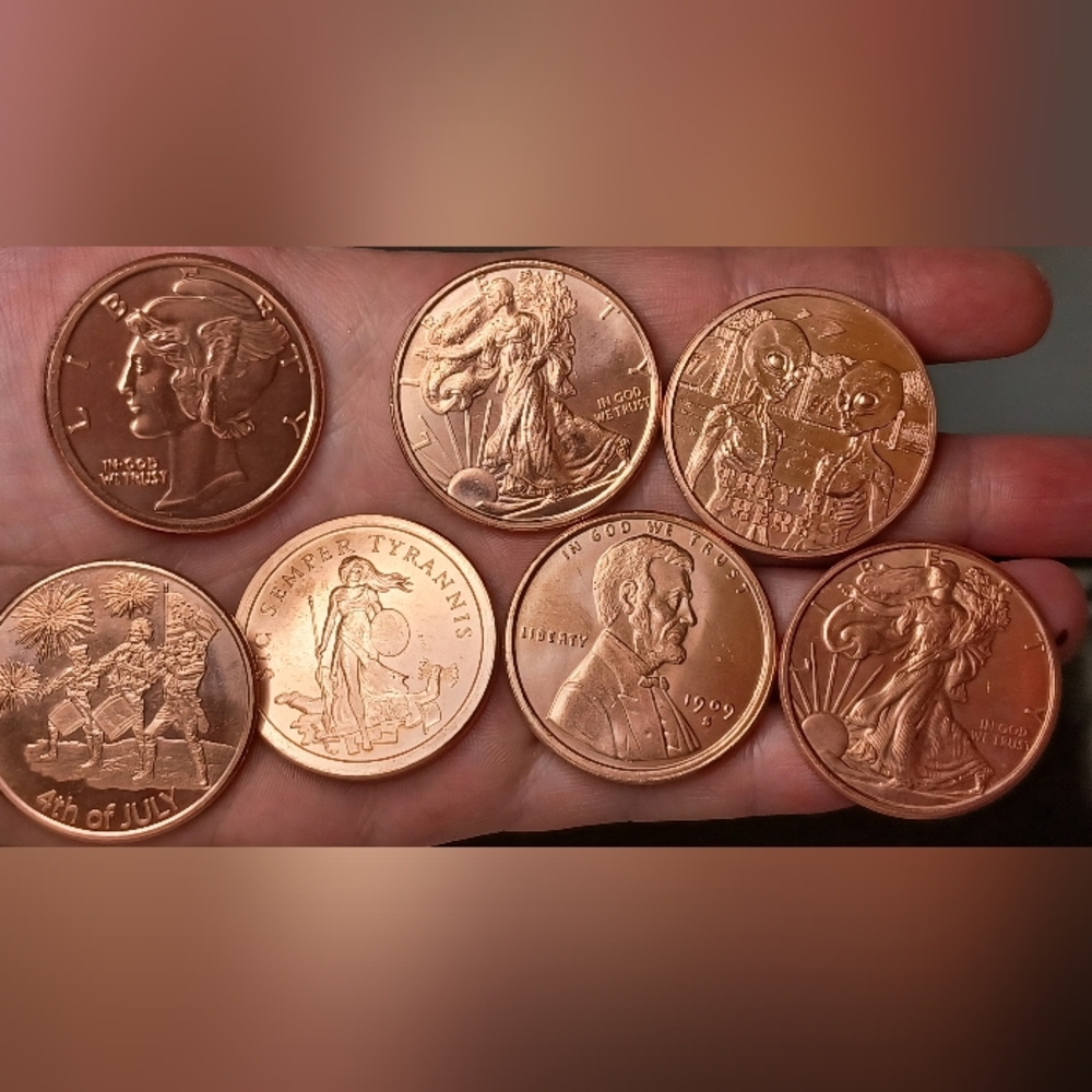 7oz .999 fine Copper Rounds set of 7 rounds (Random design)